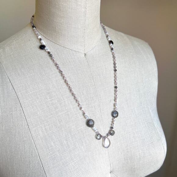 Vintage Black Rutilated Quartz & Rose Quartz Beaded Necklace 14/20 GF Clasp - Picture 6 of 7